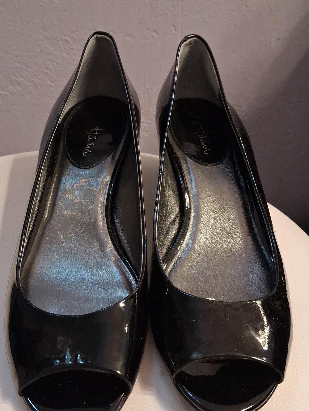 Cole Haan Black Patent Peep-Toe Flats